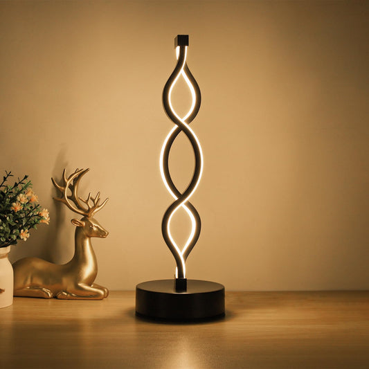 Rynx | Edier Dimmable Touch Control Table Lamp - Spiral Modern Bedside Lamp With 3 Colors Of Led Light - Small Black Decorative Lamp For Home, Living Room