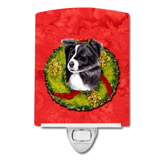 Rynx | Caroline's Treasures Border Collie Christmas Wreath Ceramic Night Light, 6X4X3, UL-certified