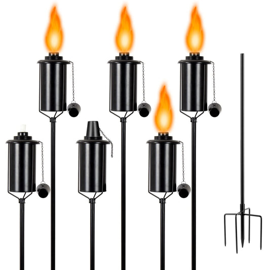 Rynx | Taotazon 6 Pack Metal Garden Torches - Citronella Outdoor Lighting With 4-Prong Stake