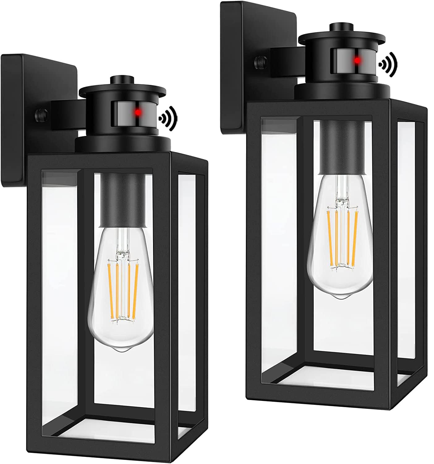 Rynx | Tobusa 2-Pack Motion Sensor Outdoor Wall Lights, Twilight To Dawn Black Lanterns For Veranda & Garage