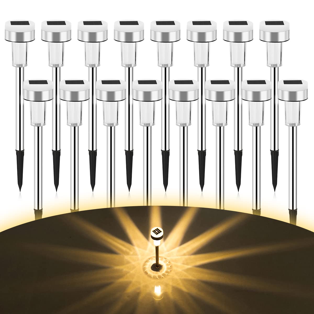 Rynx | Twinsluxes 16 Pack Solar Path Lights - Waterproof LED Double Lights For Garden & Walkway