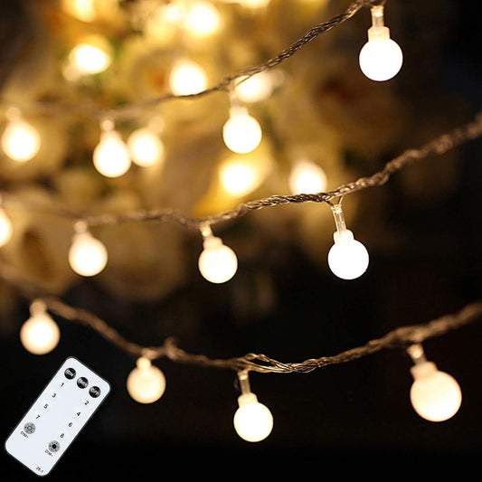 Rynx | Globe String Light 59 Ft 100 Led Christmas Lights Plug In With Remote Control Timer, Connectable 0.71'' Small Frosted Globe Lights For Bedroom Wedding Christmas Trees Indoor Outdoor Decor, Warm White