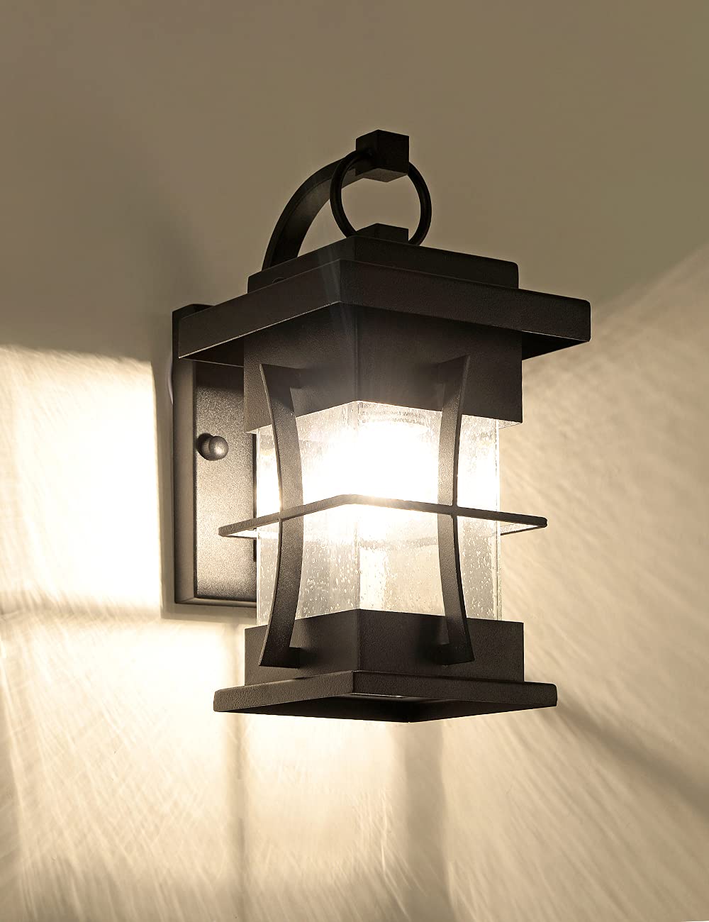 Rynx | Delicavy Small Outdoor Wall Lamp, Ip65 Waterproof Black Metal with Clear Spiraled Glass