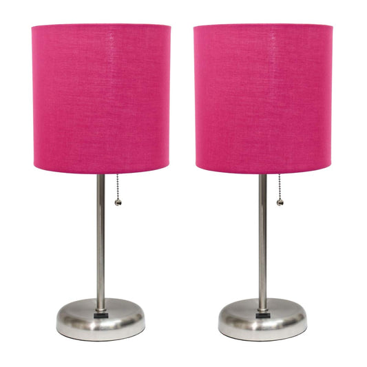 Rynx | Limelights Lc2002-Pnk-2Pk Table Lamp With Usb Charging Port & Fabric Shade Set, Pink - Pack Of 2