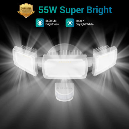 Rynx | Ustellar 55W Motion Sensor Outdoor Light With Remote Control, 5500Lm, Ip65 Waterproof, 2 Pack