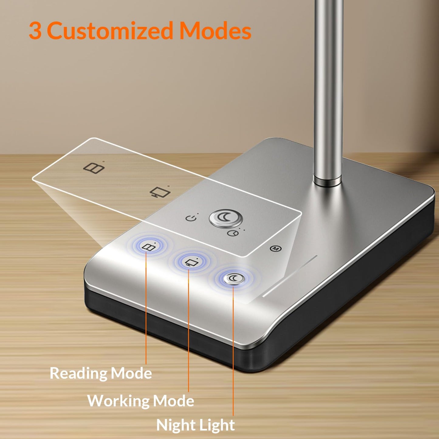 Rynx | Lepower-Tec LED Desk Lamp, 12W Touch Control, 60 Modes, Eye-Friendly Goose Neck, Silver