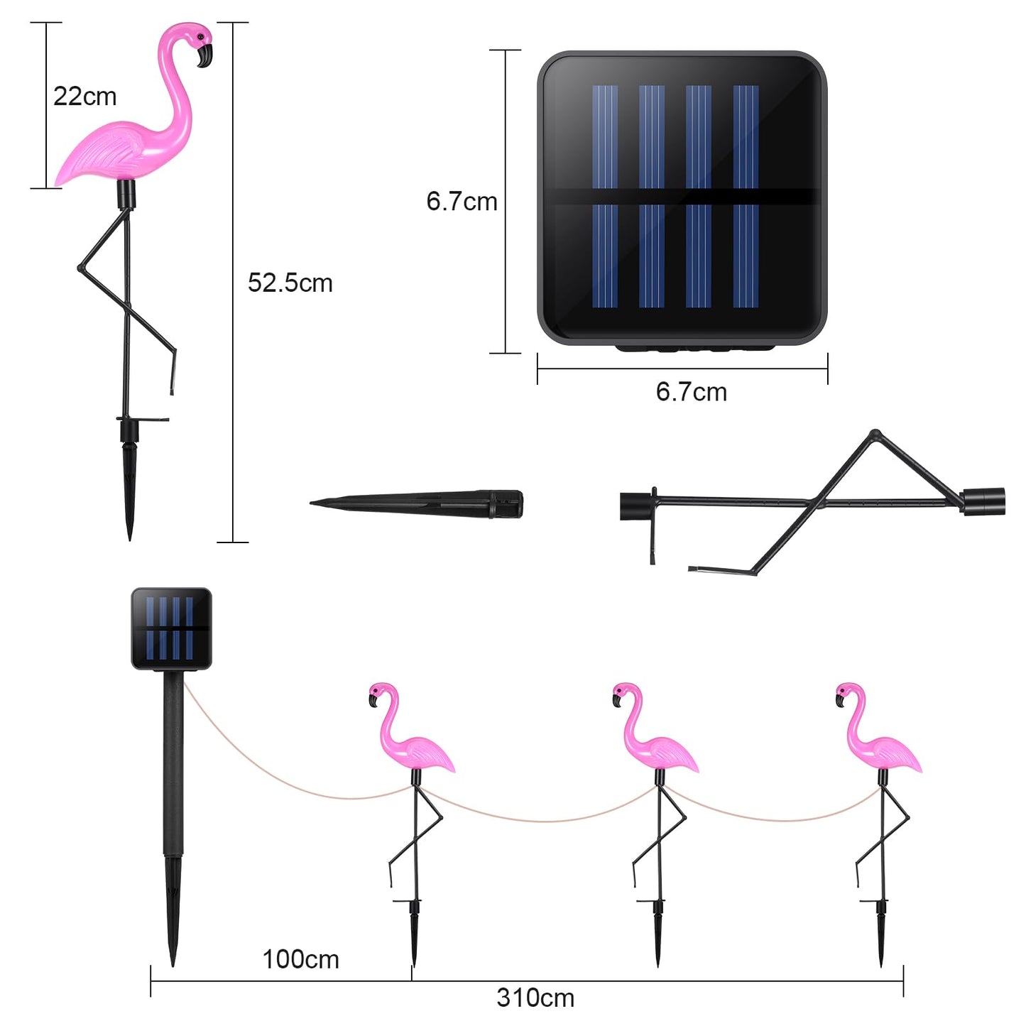 Rynx | Mudder Pink Flamingo Solar Lamps - 3 Pack Waterproof Garden Ornaments For Grass & Terrace Decor