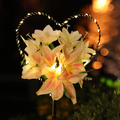 Rynx | Starryfill Heart Shaped Solar Garden Lighting With White Lily Flowers - 25 Led Warm White