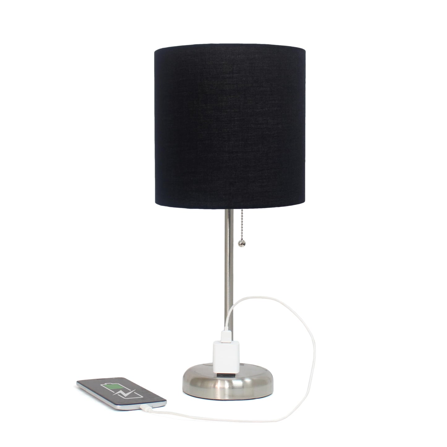 Rynx | Simple Design Lt1144-Blk Elegant and Slim Brushed Steel Lamp with Charging Outlet, For Bedroom, Living Room, Entryway, Office, Dining Room, Study, Black Shade
