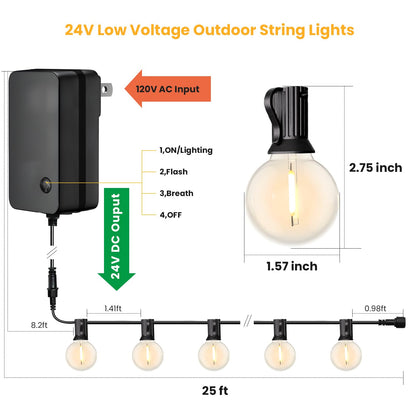 Rynx | Yuusei 25Ft Dimmable Led Outdoor String Lights With Remote & 12 Shatterproof Bulbs, Black