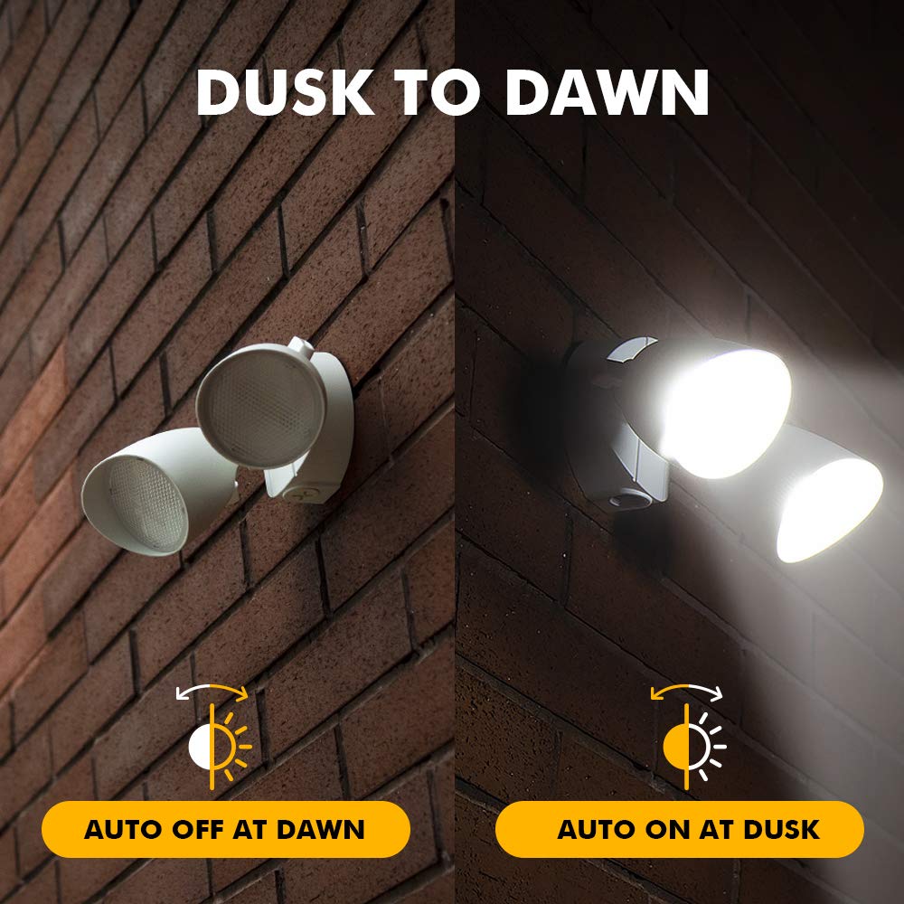 Rynx | Lutec 6222W-D2D Dual-Head 2500 Lumen Dusk To Dawn Floodlight, Waterproof Outdoor Security Lighting