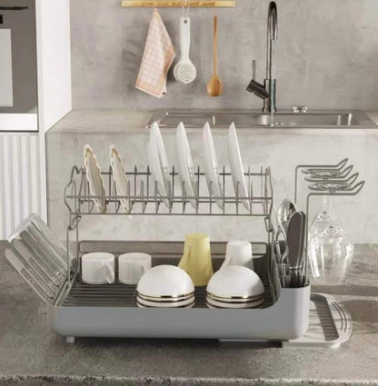 Rynx | 2-tier dish rack with removable drip tray – Large capacity workspace organizer