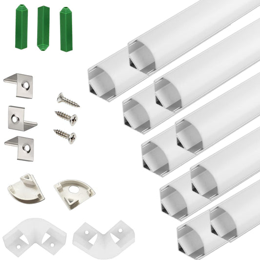 Rynx | Thmoother Uv Resistance 3.28Ft V Shaped Led Strip Channel Diffuser, 10-Pack Aluminum Profile With Frosted Cover And Corner Connector, Tape Mounting Track For Cabinets Stairs Wall Outdoor (3.28Ft, 10)