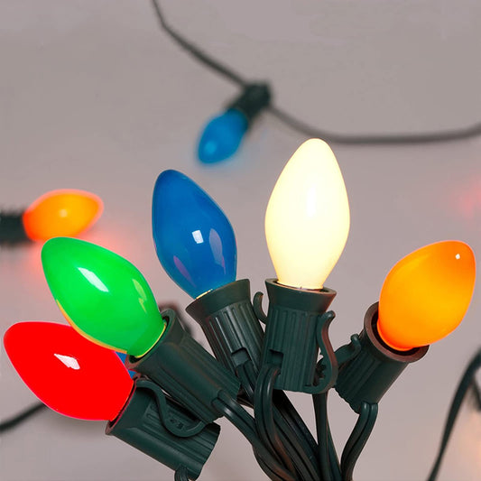Rynx | Sunsgne 25Ft Multicolor C7 Vintage Christmas Lights with 27 Ceramic Bulbs - Green Wire