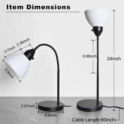 Rynx | Rislg Led Desk Lamp - 3 Levels Dimmable, Flexible Goose Neck Swing, Rotary Switch, Light Bulb Included, Black