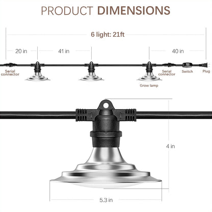 Rynx | 6-bulb outdoor LED grow lights, full spectrum waterproof light string for greenhouse