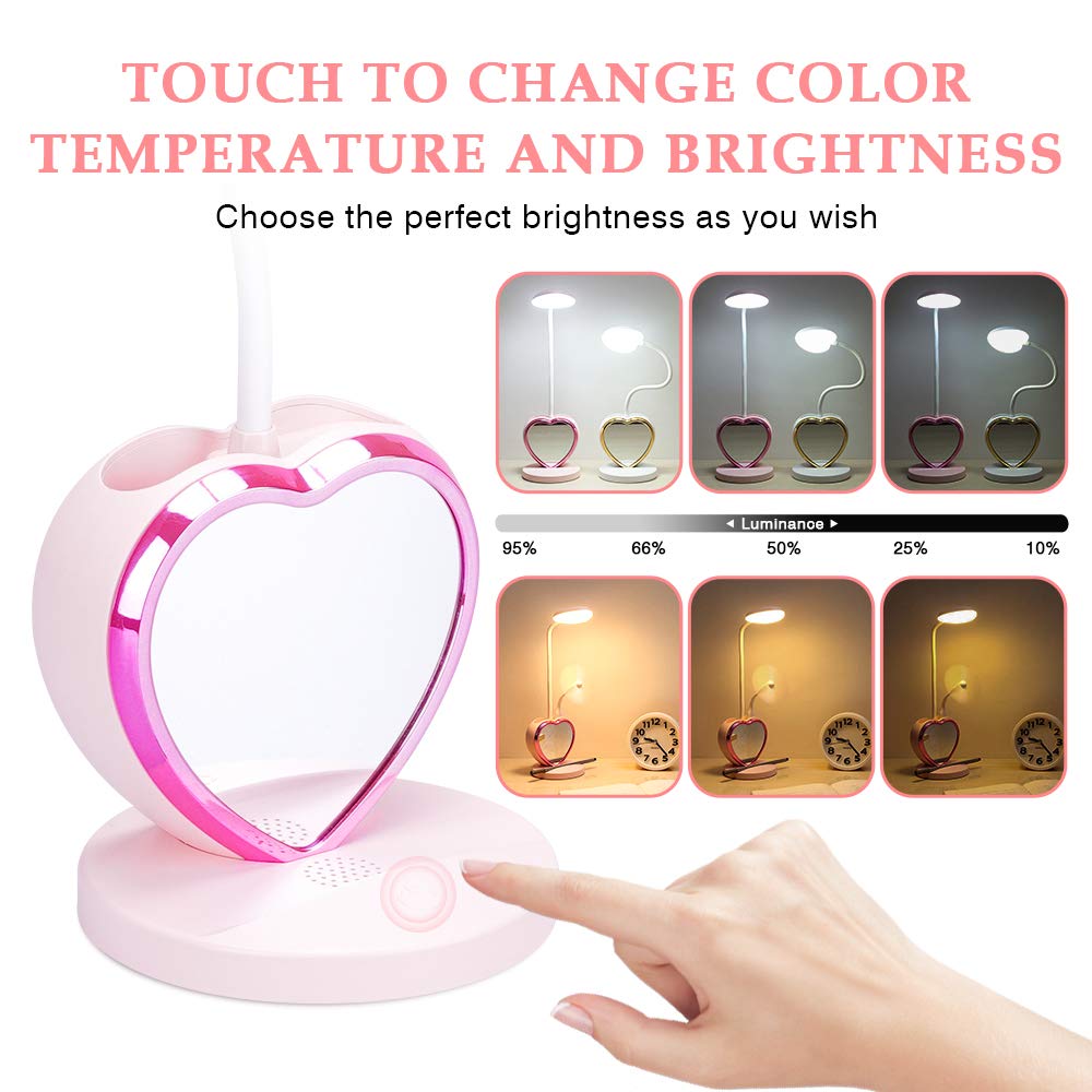 Rynx | Aluocyi Rosa LED Desk Lamp with USB Charging, Touch Control, Pen Holder & Phone Stand for Kids