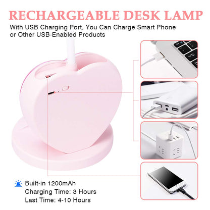 Rynx | Aluocyi Rosa LED Desk Lamp with USB Charging, Touch Control, Pen Holder & Phone Stand for Kids