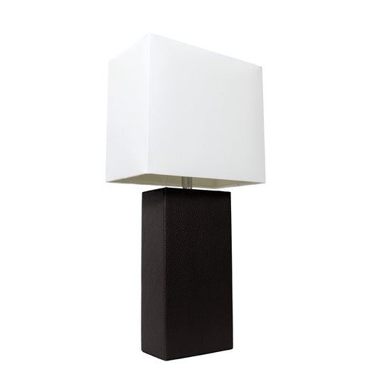 Rynx | Elegant Design Lt1025-Blk Modern Leather Table Lamp With White Fabric Shade, Black