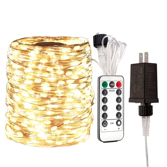Rynx | Resnice LED Plug In Fairy String Lights 100Ft Waterproof Warm White Light Chain 300 LED Remote Control For Living Room Bedroom, Backyard, Patio, Garden, Veranda, Wedding Or Christmas Decoration