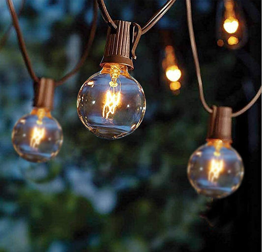 Rynx | Abeja 25Ft Outdoor Patio String Lights, 27 Clear G40 Bulbs, UL Listed, Brown Decor