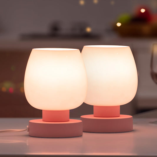 Rynx | Onewish Pink Touch Nightstand Lamps Set of 2, Dimmable Nightstand Lighting, Modern Design