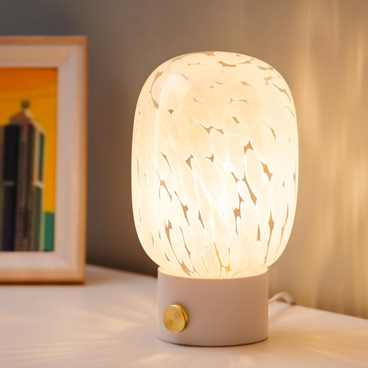 Rynx | Onewish Table Lamp For Bedroom Nightstand, Bed Lamp Transparent Glass Stepless Dimmable, Vintage Glass Lamp Murano Aesthetic Home Decor With Light Bulb For Living Room Kitchen Mother's Day