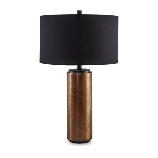 Rynx | Benjara Bm296541 30 In. Modern Cylindrical Brass Metal Base Table Lamp with Drum Shade Black & Brown