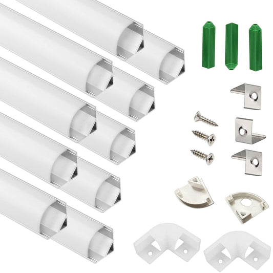 Rynx | Thmoother Uv Resistance 6.56Ft V Shaped Led Strip Channel Diffuser, 10-Pack Aluminum Profile With Frosted Cover And Corner Connector, Tape Mounting Rail For Kitchen Cabinets Stairs Wall Outdoor (6.56Ft, 10)