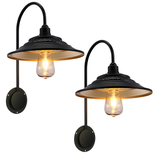 Rynx | Xifeiniu Solar Energy Barn Light For Outdoors, 2Pcs Waterproof Solar Wall Light Fixture, Rustic Vintage Metal Goose Neck Solar Wall Mounted Lights With Gold Interior, For Outdoor Barn Shed Farmhouse Veranda