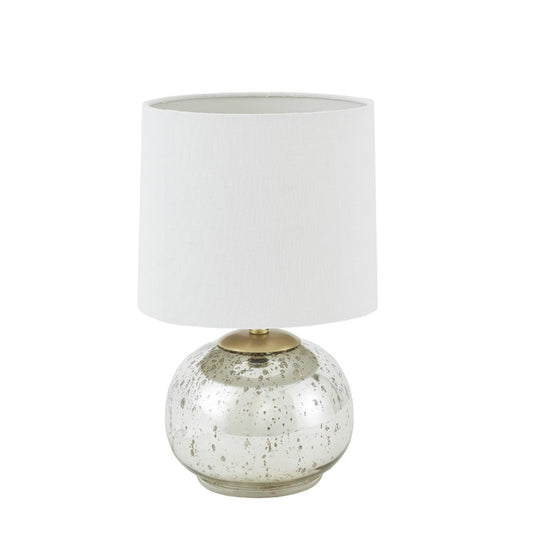 Rynx | Ergode Metallic Glass Table Lamp - Elegant Silver And Gold Base With White Drum Shade - Includes Type A Bulb - Enhance Your Living Space With Timeless Beauty And Functionality