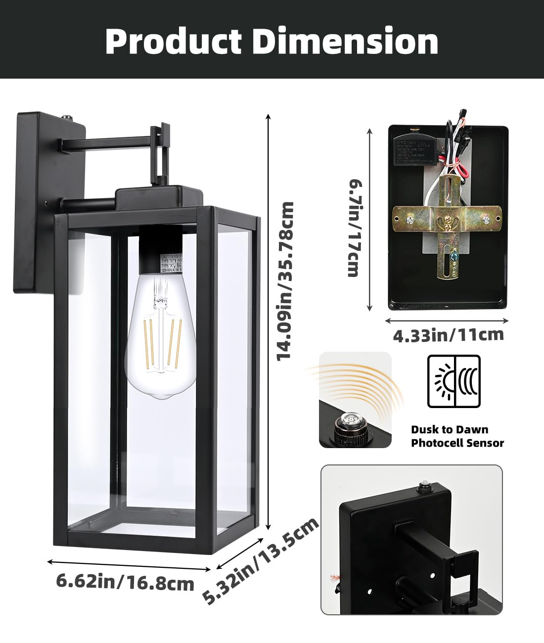 Rynx | Faymart 2 Pack Twilight To Dawn Waterproof Outdoor Wall Lanterns With Sensor, Modern Patio Lanterns