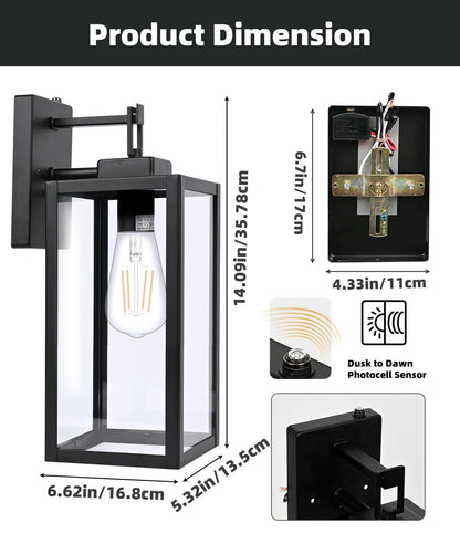 Rynx | Faymart 2 Pack Twilight To Dawn Waterproof Outdoor Wall Lanterns With Sensor, Modern Patio Lanterns