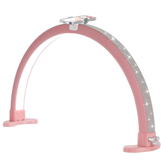 Rynx | Ciyebst Half-moon Lamp with Phone Holder, 29 in 48w Nail Table Lamp, Eyelash Light for Eyelash Technique, Makeup, Tattoo, Spa, Salon, Nail Technician Lamp with Stepless Dimming and Color Temperature (Pink)
