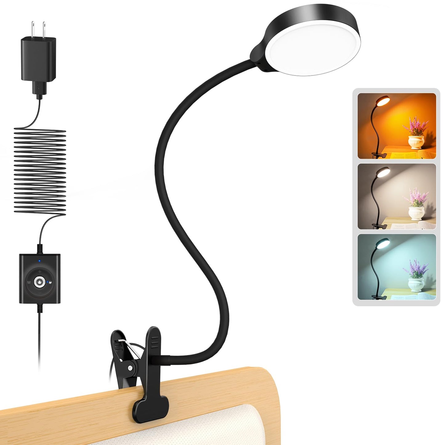 Rynx | Glocusent 5W Clip Light, 36Led Eye-friendly Reading Light For Bed, 3 Colors & 5 Brightness Clip Lamp With Adapter, Perfect R