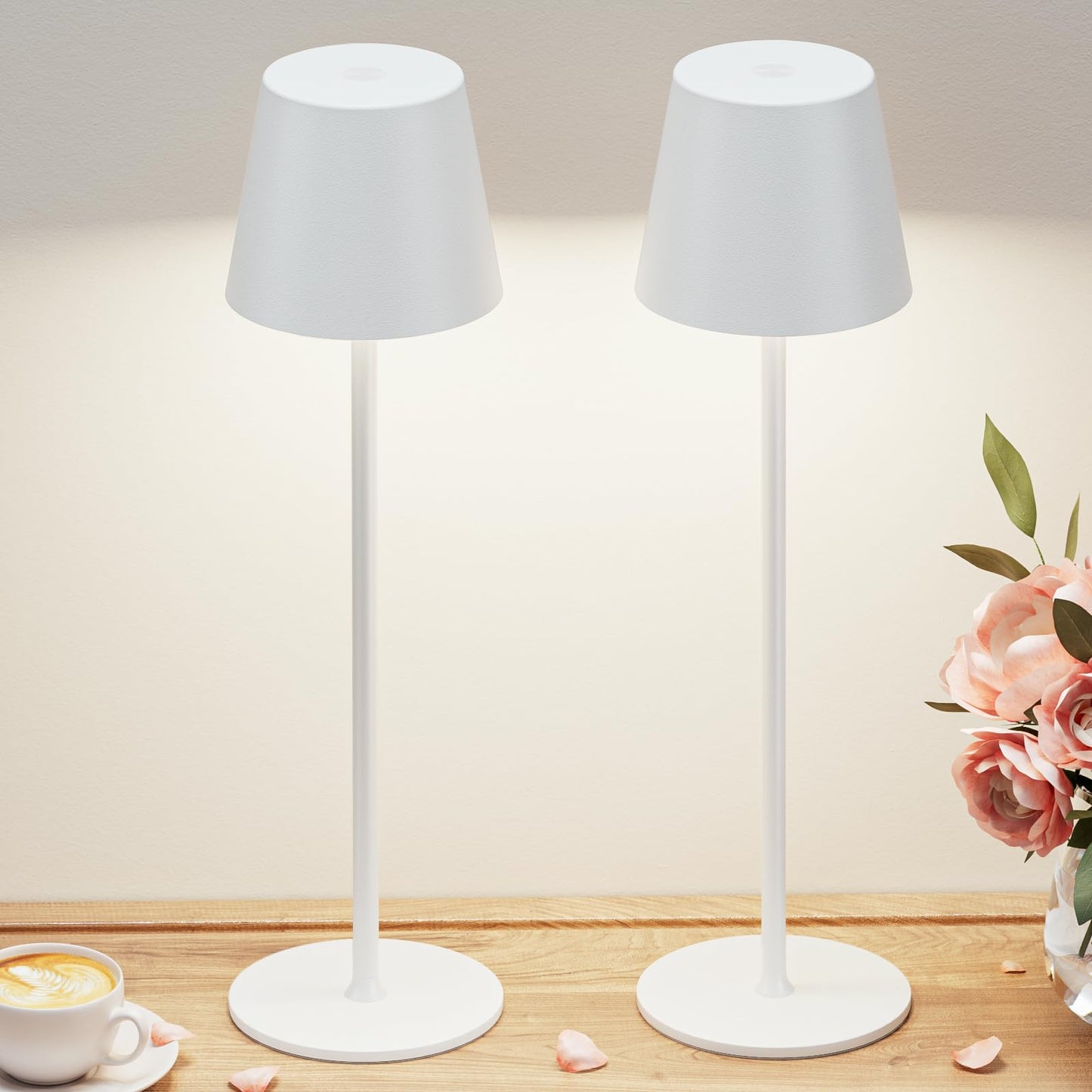Rynx | 3 Color Temperature Touch Control Table Lamps Set of 2, Stepless Dimmable Nightstand Lamps with 2 USB Ports & AC Output, Modern Night