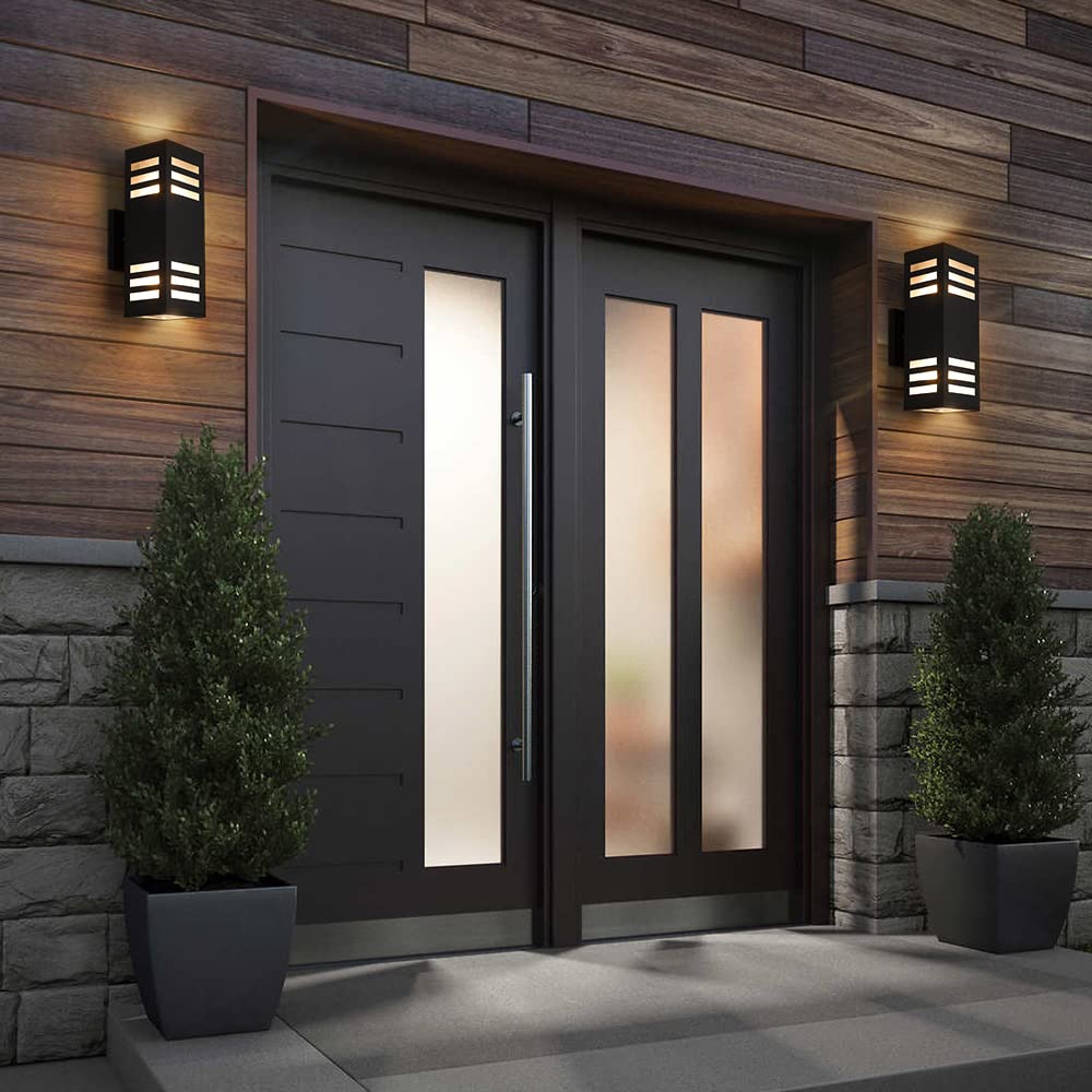 Rynx | Harriet Modern Outdoor Wall Lamp - Waterproof Aluminum Up/Down Wall Lamp, Black, Tempered Glass