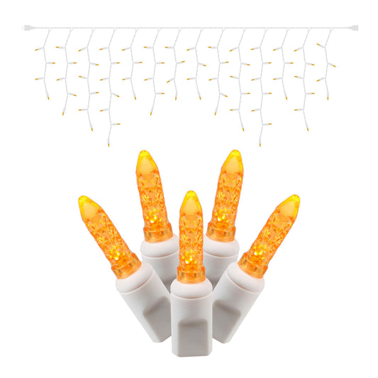 Rynx | Vickerman 70 Orange Twinkle M5 Led Icicle Light On White Wire, 9' Christmas Single Mold Light Strand