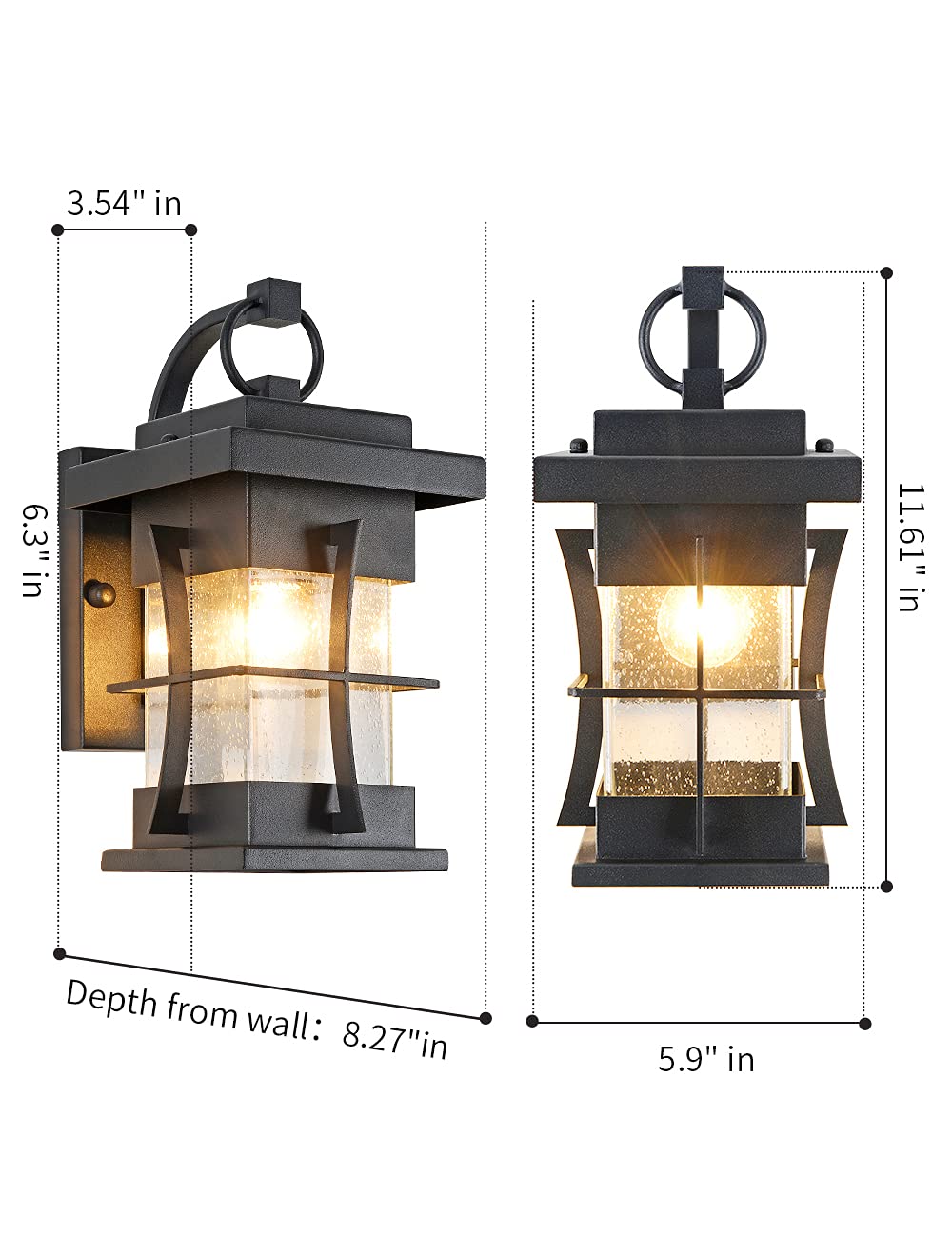 Rynx | Delicavy Small Outdoor Wall Lamp, Ip65 Waterproof Black Metal with Clear Spiraled Glass