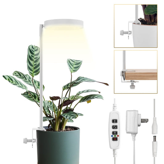 Rynx | Glowrium Growth Light For Indoor Plants, Full Spectrum Plant Light With Clamp, Height Adjustable & 3 Spectrum Modes, 3/9/12H Automatic Timer, 10 Dimmable Brightness Levels, Mini Halo Growth Light For Small Plants