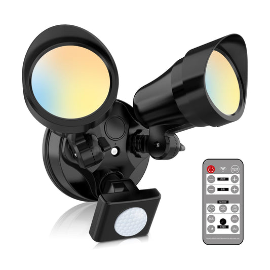 Rynx | LED Security Light Motion Sensor, 24W 2000Lm Flood Light Outdoor Motion Sensor With Remote Control, Dimmable Brightness 3000K-6500K Cct Ip65 Outdoor Security Light For House Garage Garden Walkway 1 Pack Black