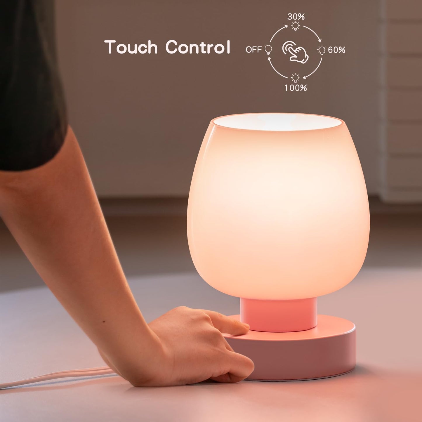 Rynx | Onewish Pink Touch Nightstand Lamps Set of 2, Dimmable Nightstand Lighting, Modern Design