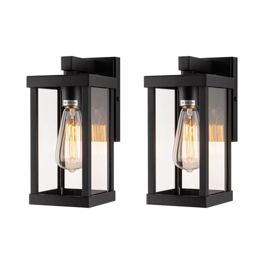 Rynx | Mirrea 11" Matte Black Outdoor Wall Lamp, Waterproof Rectangular Metal Frame, Pack of 2