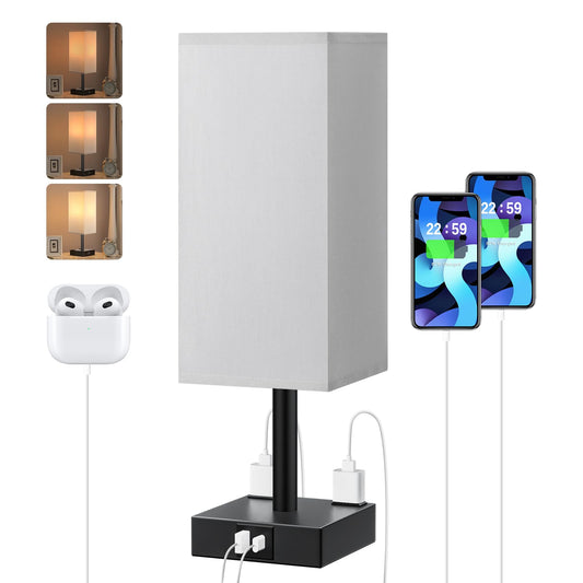 Rynx | Touch Nightstand lamp for nightstand - 3-level dimmable night light with USB A + Type C charging ports and two AC outputs, small