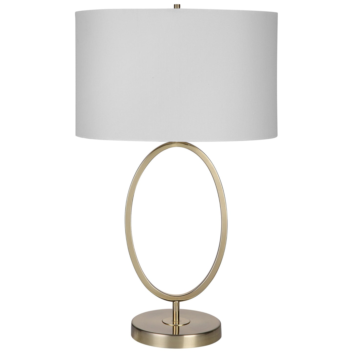 Rynx | Benjara 27 Inch Metal Table Lamp, Oval Center Crown, Gold, White