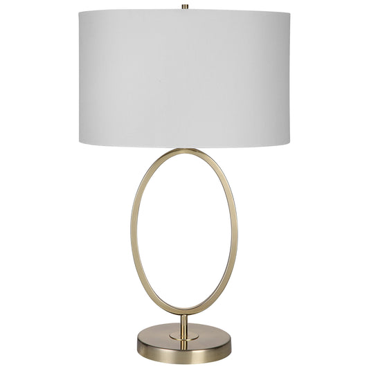 Rynx | Benjara 27 Inch Metal Table Lamp, Oval Center Crown, Gold, White