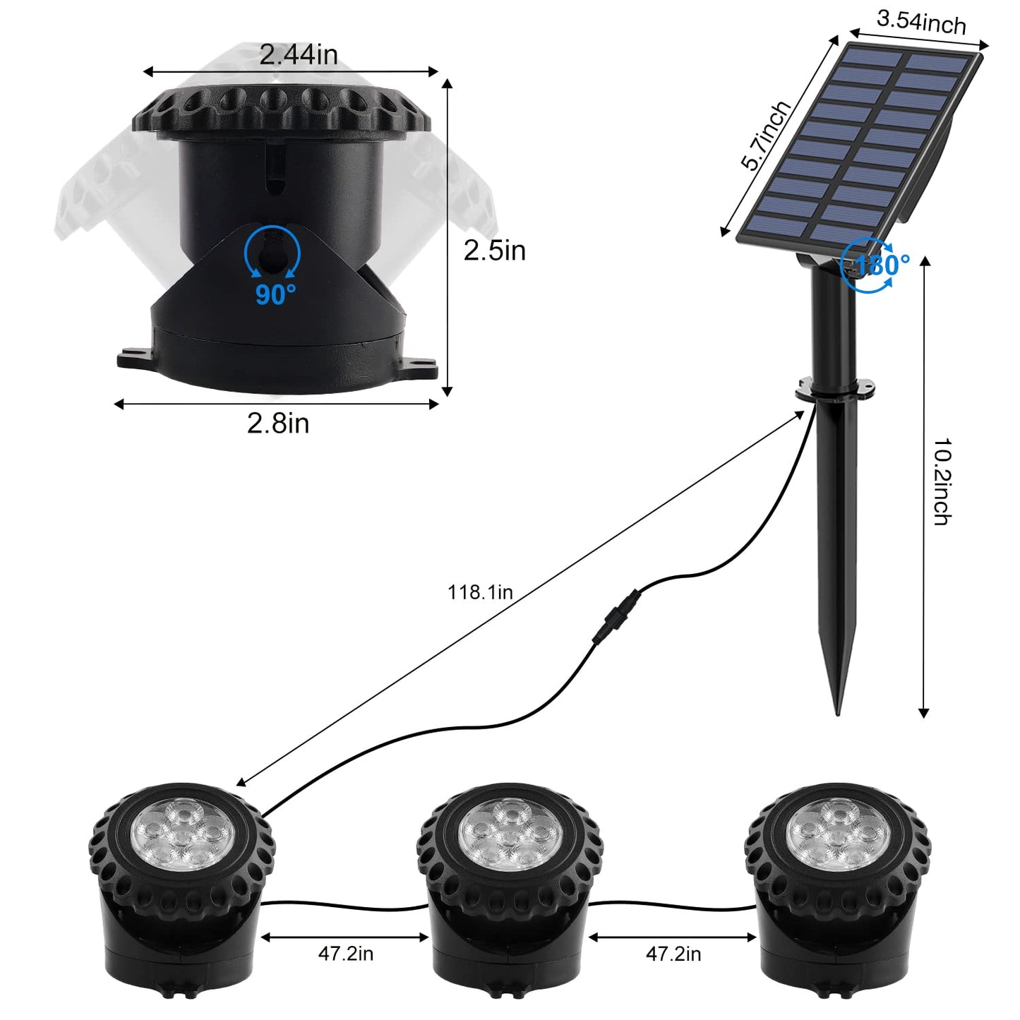 Rynx | T-Sun Sunlit Fountain Light - Rgb Color Changing Submersible Led For Pond, Aquarium & Garden