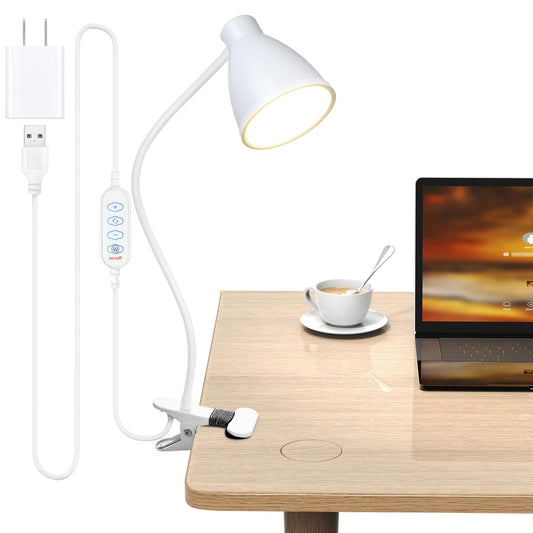 Rynx | Bohon 10W Clamp Lamp - 3 Color Modes, 10 Brightness Levels, Flexible Goose Neck Swan, Usb, White
