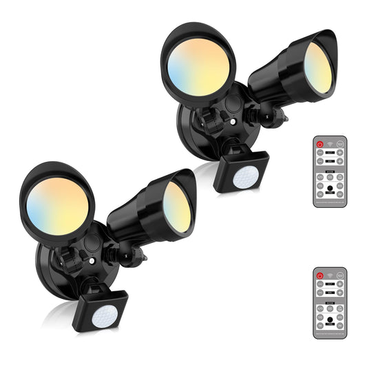 Rynx | LED Security Lamps Motion Sensor, 24W 2000Lm Floodlight Outdoor Motion Sensor With Remote Control, Dimmable Brightness 3000K-6500K Cct Ip65 Outdoor Security Light For House Garage Garden Pathway 2 Pack Black