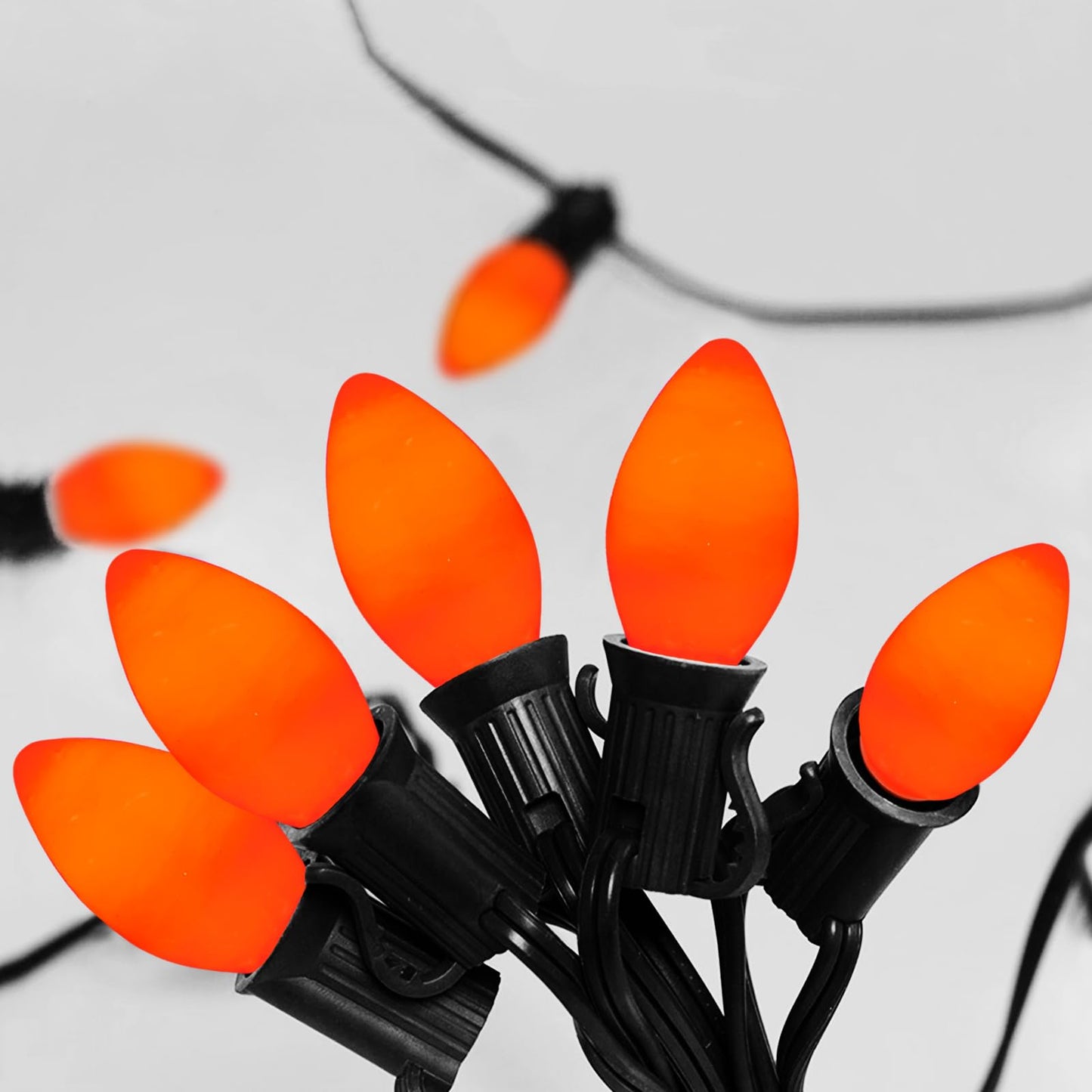 Rynx | C7 Halloween Orange Light Chains 25Ft Outdoor Light Chains With 27 5W Orange Glass Bulbs (2 Extra), Halloween Connectable Light Chains For Terrace Garden Gutter Backyard Decorations, Black Wire